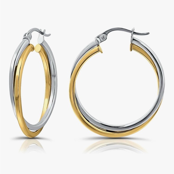 Jewelry - Sterling Silver 2 Tone Double Hoop Earrings Stamped 925